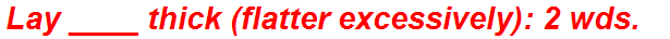 Lay ____ thick (flatter excessively): 2 wds.