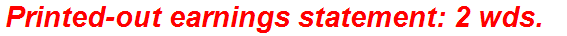 Printed-out earnings statement: 2 wds.