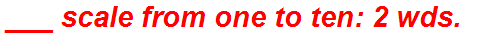 ___ scale from one to ten: 2 wds.