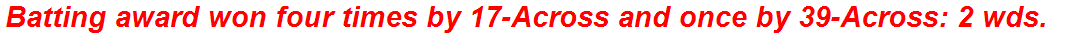 Batting award won four times by 17-Across and once by 39-Across: 2 wds.