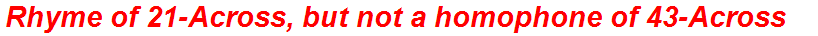 Rhyme of 21-Across, but not a homophone of 43-Across