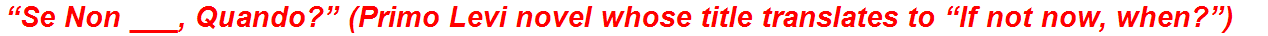 “Se Non ___, Quando?” (Primo Levi novel whose title translates to “If not now, when?”)