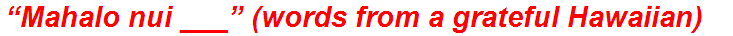“Mahalo nui ___” (words from a grateful Hawaiian)