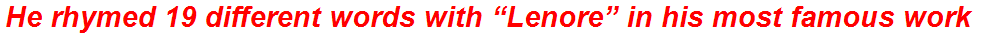 He rhymed 19 different words with “Lenore” in his most famous work