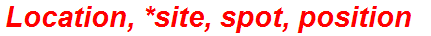 Location, *site, spot, position