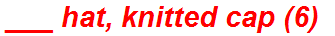 ___ hat, knitted cap (6)
