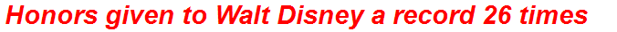 Honors given to Walt Disney a record 26 times