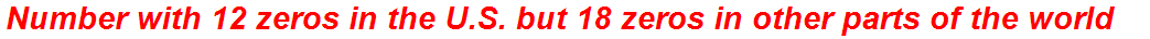 Number with 12 zeros in the U.S. but 18 zeros in other parts of the world