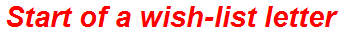 Start of a wish-list letter