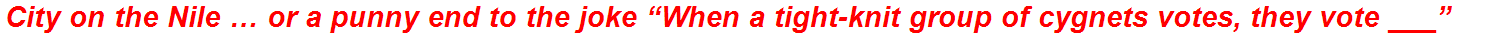 City on the Nile … or a punny end to the joke “When a tight-knit group of cygnets votes, they vote ___”