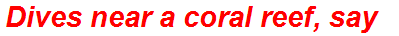 Dives near a coral reef, say