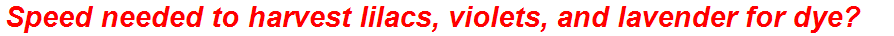 Speed needed to harvest lilacs, violets, and lavender for dye?