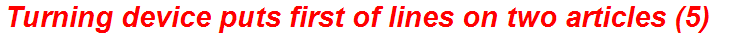 Turning device puts first of lines on two articles (5)