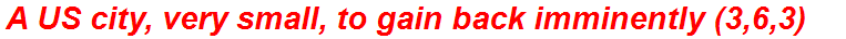 A US city, very small, to gain back imminently (3,6,3)