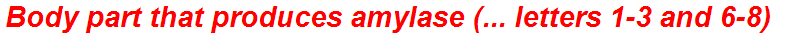 Body part that produces amylase (... letters 1-3 and 6-8)