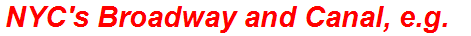 NYC's Broadway and Canal, e.g.