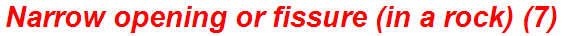 Narrow opening or fissure (in a rock) (7)