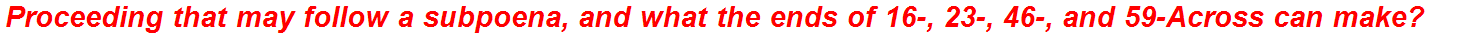 Proceeding that may follow a subpoena, and what the ends of 16-, 23-, 46-, and 59-Across can make?