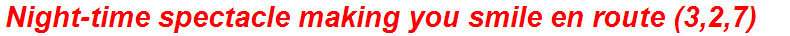 Night-time spectacle making you smile en route (3,2,7)