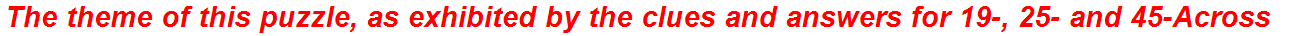 The theme of this puzzle, as exhibited by the clues and answers for 19-, 25- and 45-Across