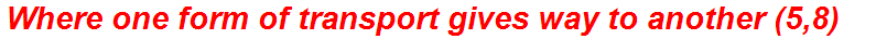 Where one form of transport gives way to another (5,8)