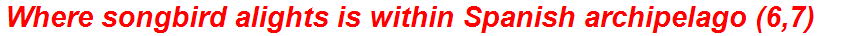 Where songbird alights is within Spanish archipelago (6,7)