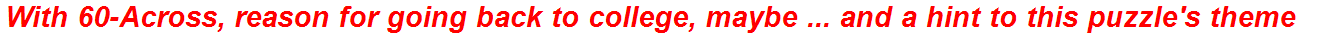 With 60-Across, reason for going back to college, maybe ... and a hint to this puzzle's theme