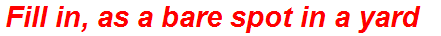 Fill in, as a bare spot in a yard