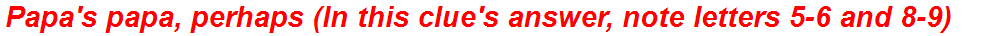 Papa's papa, perhaps (In this clue's answer, note letters 5-6 and 8-9)