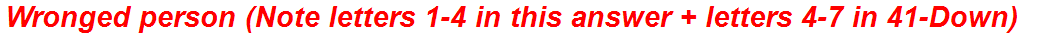 Wronged person (Note letters 1-4 in this answer + letters 4-7 in 41-Down)